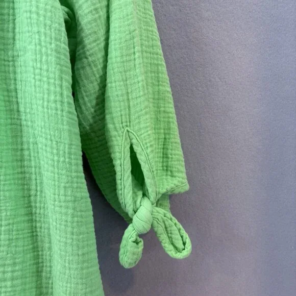 TALBOTS Airy Gauze Tie Sleeve Top - Bright Lime Plus SZ 1X Lightweight, Casual - Picture 2 of 8